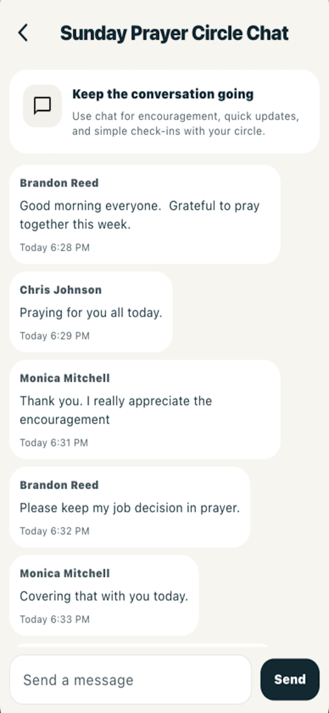 Circle chat in Praise Report